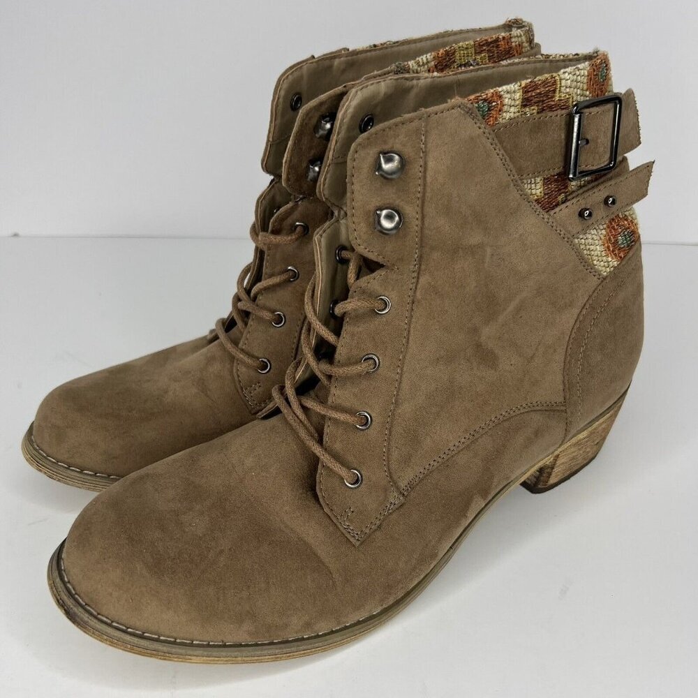 Just Fab Retro Boots Taupe Womens Size 10 Faux Suede Lace-Up Ankle Boots